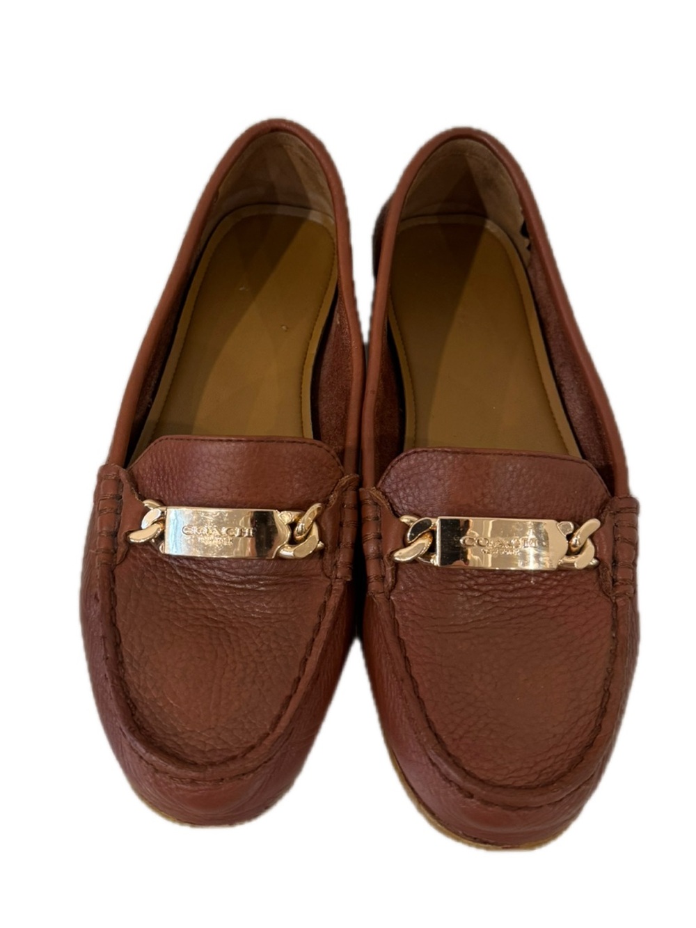 Coach Crosby Driver Shoes Women's Brown Slip-On Loafers with Gold Accent